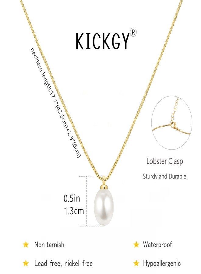 KICKGY Pearl Necklaces for Women,14k Gold Plated Single Pearl Pendant Necklace Dainty Bridal Pearls Necklace Small Cute Pearls Choker Box Necklaces Trendy Gold Prom Jewelry for Women Wedding Gifts - Image 3